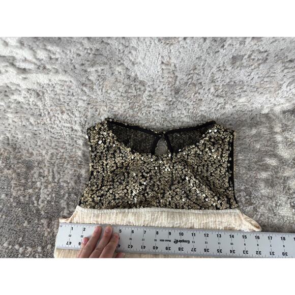 Mimi Chica Size L Floral Print Lace Sleeve Sequin Keyhole Fit Flared Mini Dress - Picture 4 of 8